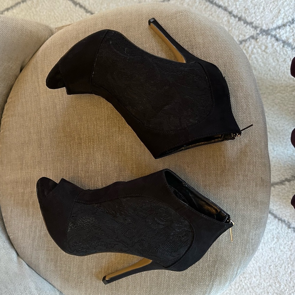 EUC Aldo Suede and Lace Open Toe Booties - Picture 7 of 12